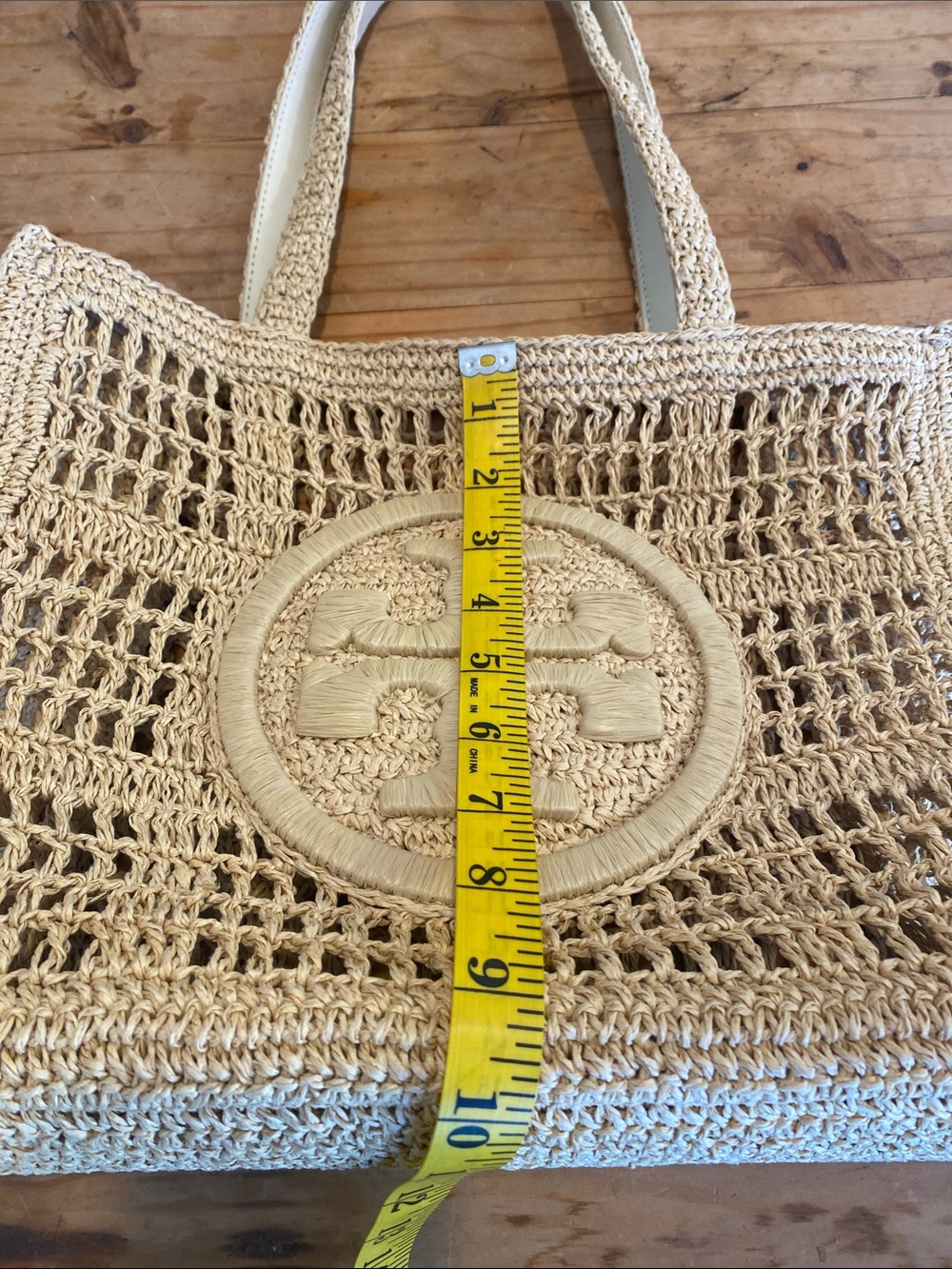 Tory Burch Cream Raffia Open-Weave Tote - Picture 14 of 17